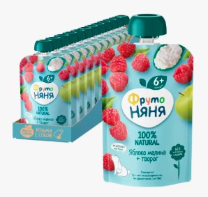 ФрутоНяня Пюре 90г. 1х12 Яблоко-Малина с творогом Пауч (П-225 Р-25) (240)