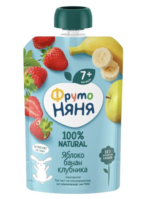ФрутоНяня Десерт 90г. 1х12 Яблоко, банан и клубника (П-225 Р-25) (517)