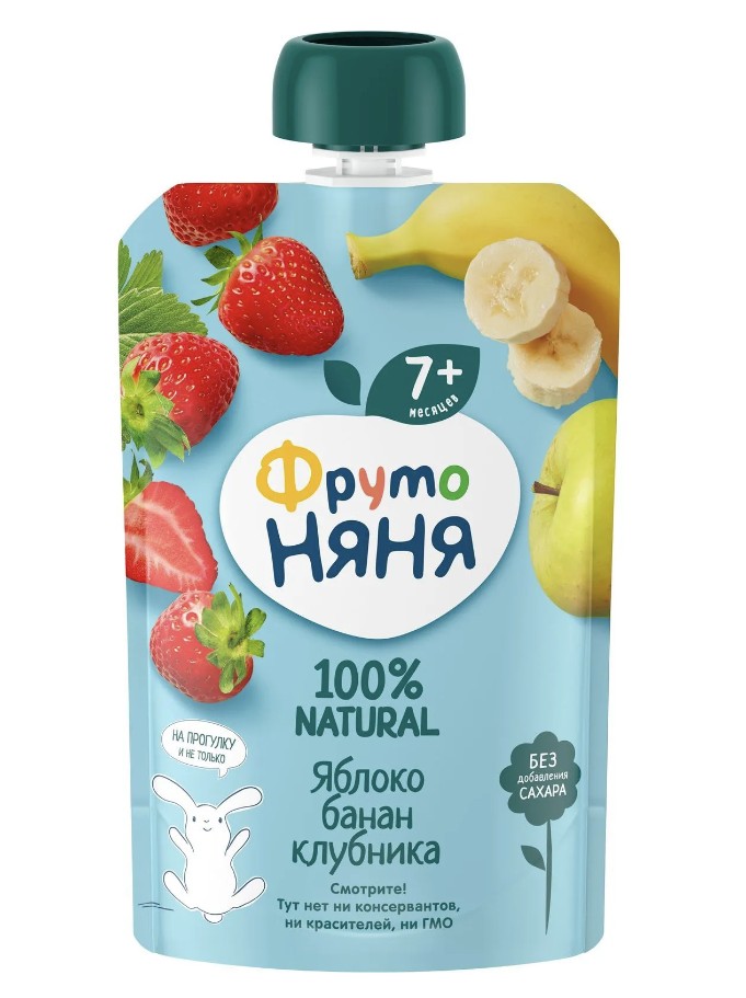 ФрутоНяня Десерт 90г. 1х12 Яблоко, банан и клубника (П-225 Р-25) (517)
