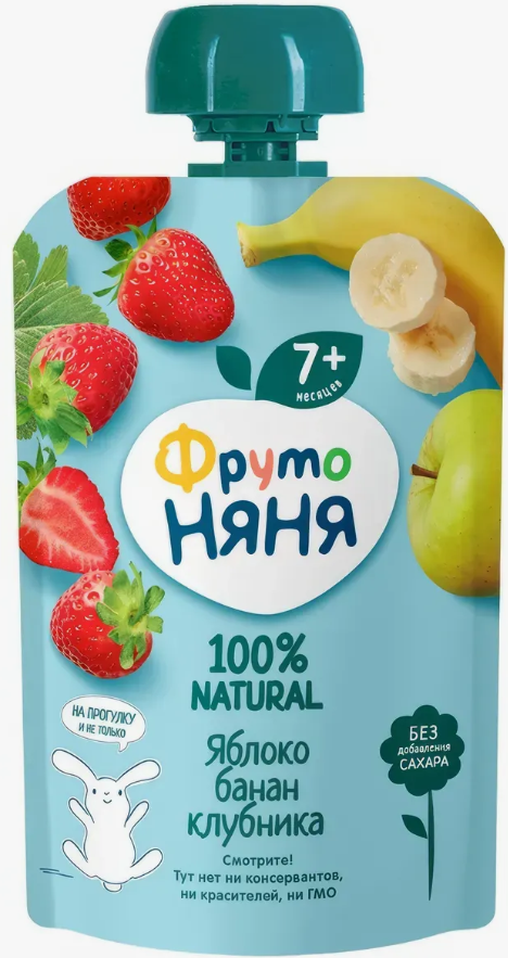 ФрутоНяня Десерт 90г. 1х12 Яблоко, банан и клубника с молоком и сахаром (П-225 Р-25) (2119)