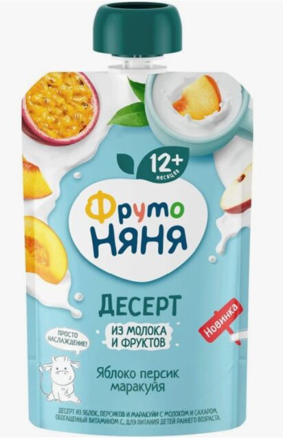 ФрутоНяня Десерт 90г. 1х12 Яблоко, персик и маракуйя с молоком и сахаром (П-225 Р-25) (2120)