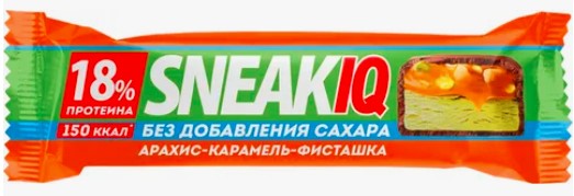 Батончик глаз. протеиновый «FizIQ SNEAKIQ» с сол. карамелью, арахисом и фисташкой без доб. сахара 50г 80шт (4б*20шт)