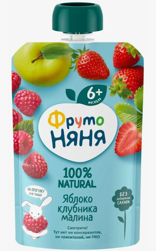 ФрутоНяня Десерт 90г. 1х12 Яблоко, клубника и малина (П-225 Р-25) (520)