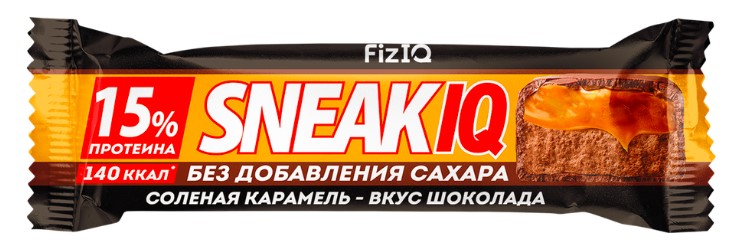 Батончик глазир. протеиновый «FizIQ SNEAKIQ» с сол. карамелью и вкусом шоколада без доб. сахара 50г 80шт (4б*20шт)