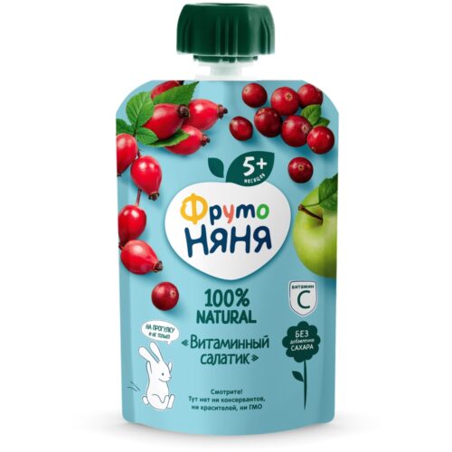 Пюре "ФрутоНяня" витаминный салатик (6+) 90г*12 пауч Россия (P079031/43000235)