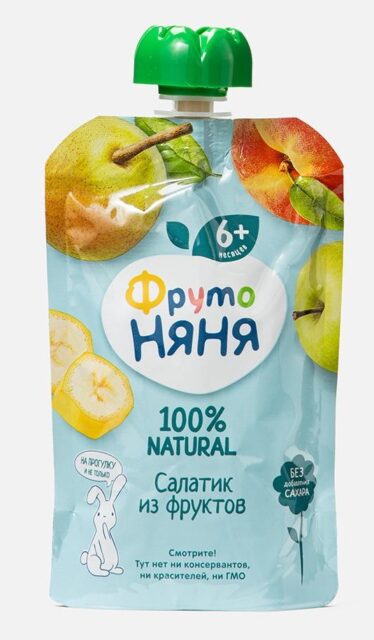 Пюре "ФрутоНяня" салатик из фруктов (6+) 90г*12 пауч Россия (43000241/43002763)