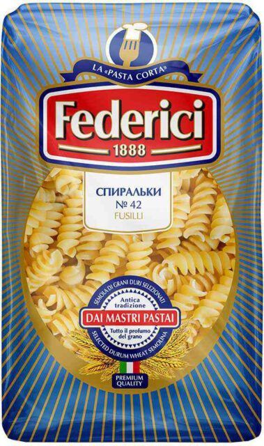 № 042 Fusilli (Спиральки) "Федеричи" Макар. изд-я 400 г х 20 (полим. уп.)