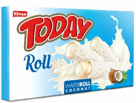 Вафельные трубочки с кокос кремом Today Wafer Roll Coconut, 12 блока 18 гр*24(блок)