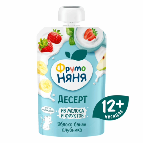 Десерт "ФрутоНяня" яблоко/банан/клубника с молоком 90г*12 пауч Россия (43002119)