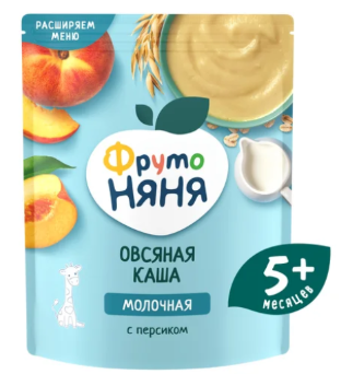 Каша мол. "ФрутоНяня" овсяная персик 200г*6 пакет Россия (43001509/43002421)
