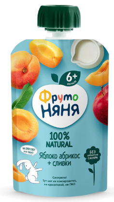 Пюре "ФрутоНяня" яблоко/абрикос со слив. (6+) 90г*12 пауч Россия (P079034/43000237)
