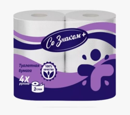 Туалетная бумага СО ЗНАКОМ+ (2 сл. 4 рул, белая)*12