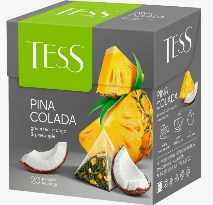 Тесс Чай Pina Colada 20п. пирамидки 1х12 зеленый Манго и Ананас