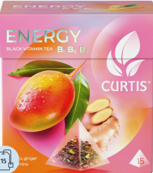 Curtis чай пирамидки Energy Tea 15 пак по 1.7г 1х12 Манго-Имбирь черный